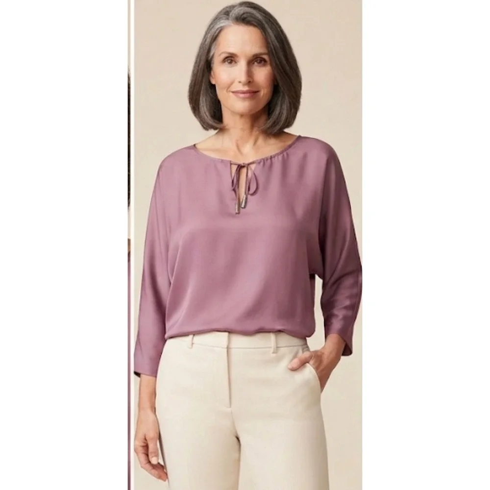 Michael Kors Blouse Womens‎ XL Mauve Purple Dolman Sleeve Keyhole Tie Top